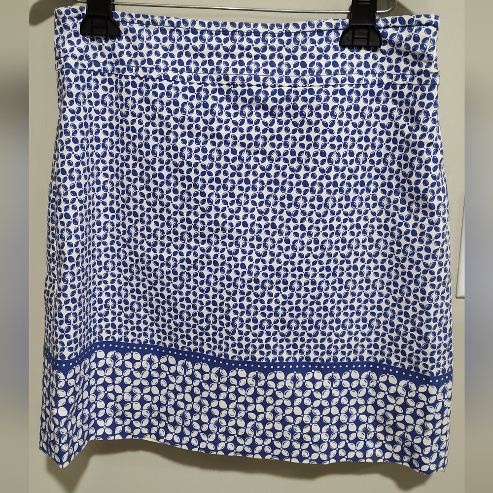 Talbots Navy Blue White Classic Knee Length Lined Office Pencil Skirt Size 12 - Picture 1 of 7